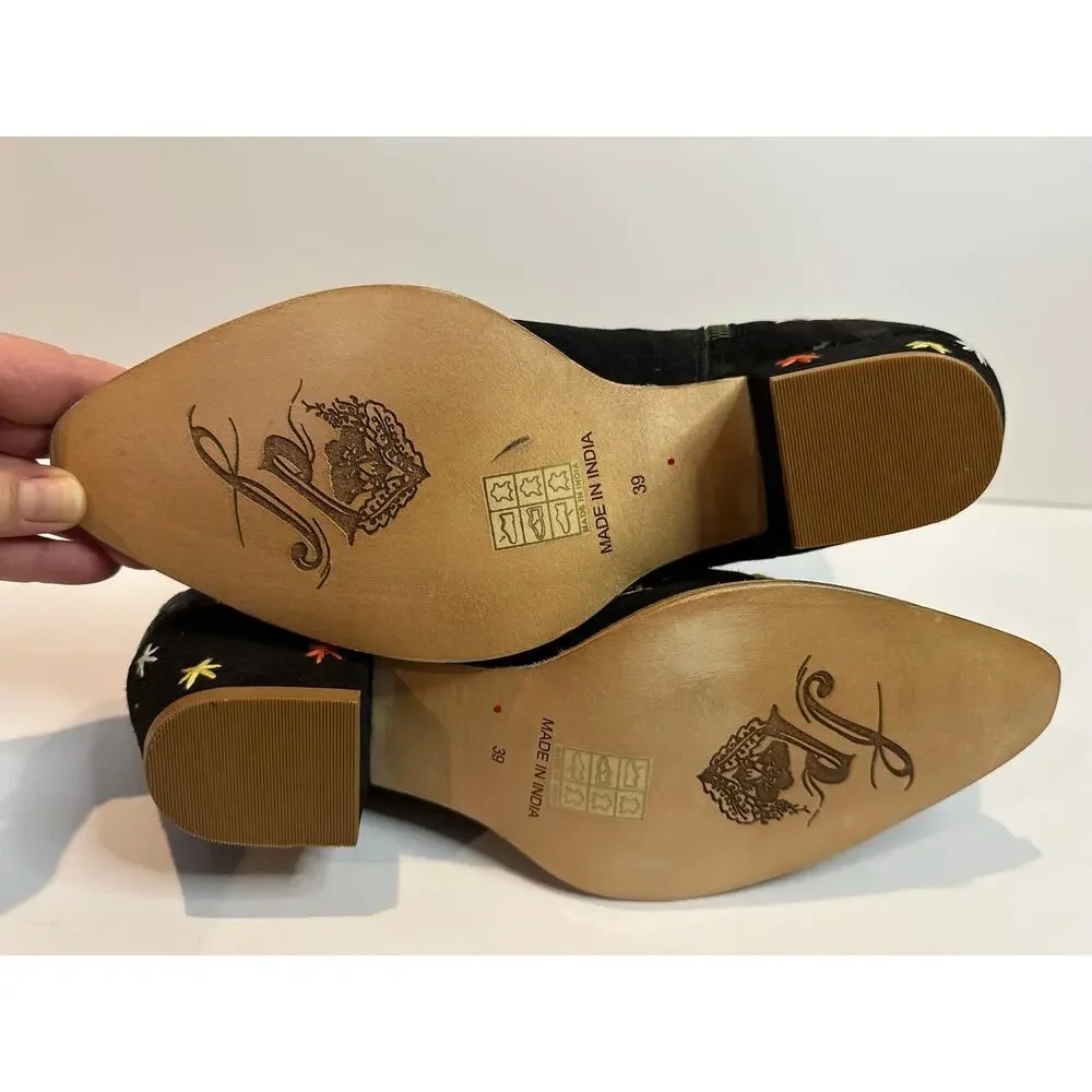 Free People Bowers Embroidered Western Ankle Boots Women’s EU 39 Black NWOB